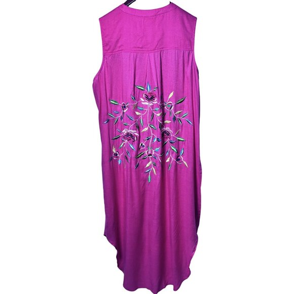 Beaches & Boho Womens M Sleeveless Button-Down Dress Floral Embroidery Coastal - Picture 3 of 6